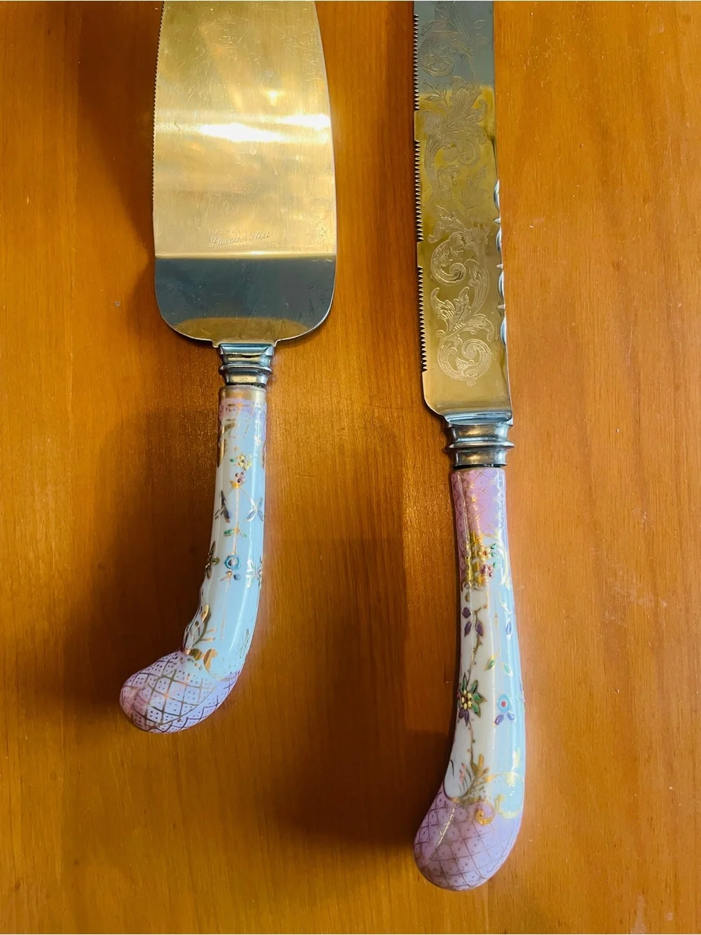Vintage Sheffield England Ceramic Handled Cake Servers